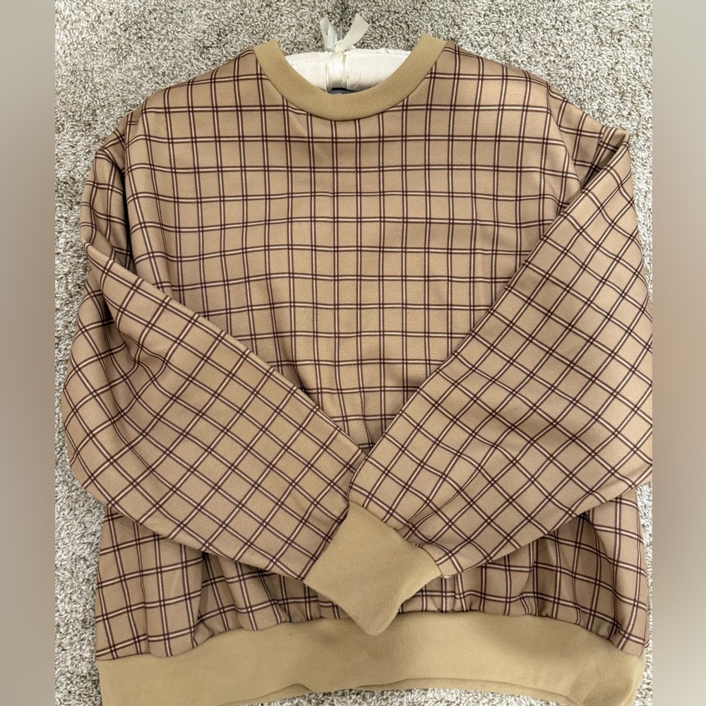 Moussy Tan and Brown Plaid Crewneck sweatshirt